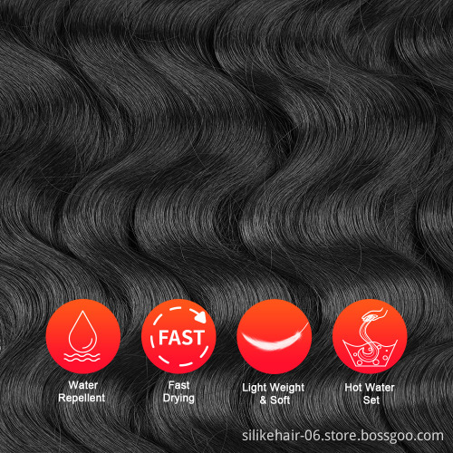 Wholesale Pre Feathered Hybrid Long Soft Ombre Brown Red Water Wave Braids Body Wave Crochet Braiding Synthetic Hair Extensions